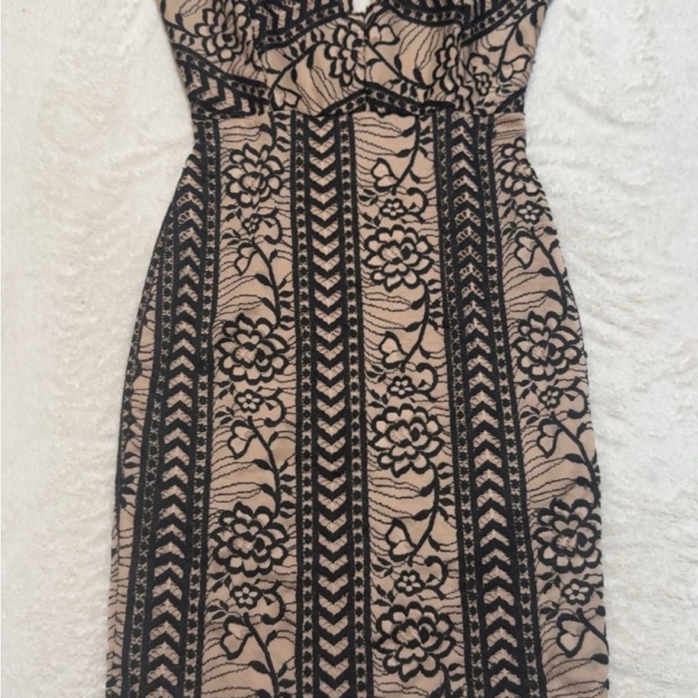 Lovely Day Black and Tan Sheath Midi Dress